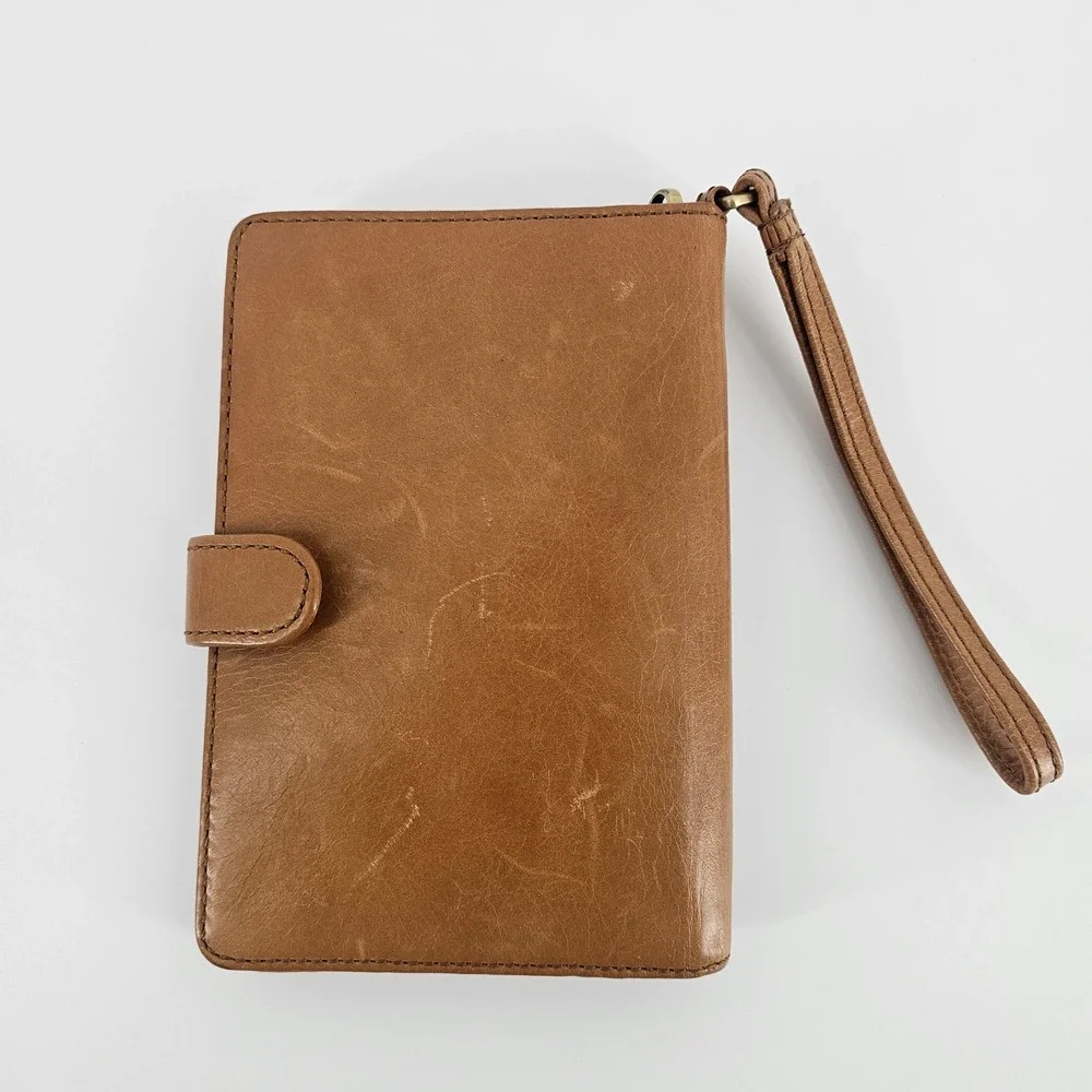Hobo Leather Wristlet Cell Phone Wallet Tan Brown Zip Travel Organizer Classic